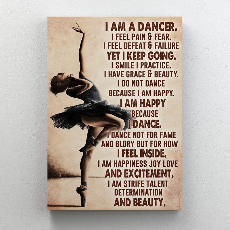 «Girl Dancing In Black Dress on Brown», art textuel sur toile tendue, H 14 po x l 11 po x P 2 po