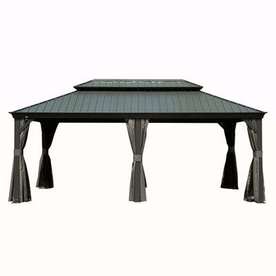 12' X 20' Hardtop Gazebo Large Outdoor Metal Gazebo With Galvanized Steel Double Roof Canopy, Aluminum Frame, Curtains And Netting For Patio, Deck, Garden