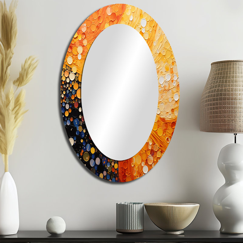 Fiery Fusion IV - Miroir mural ovale moderne jaune, 36 po x 24 po