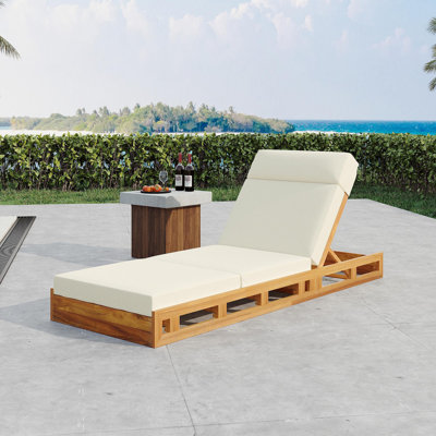 ENSEMBLE DE CHAISE LONGUE AVEC APPUI-TÊTE, BOIS D'ACACIA AVEC COUSSINS DE SALON RÉSISTANT À L'EAU (BEIGE ET 3 PLIERS ET 4 POUCES) - VERSION ASSORTIE GRIS FONCÉ / crème disponible