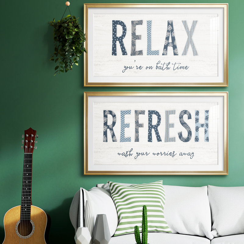 Relax - ensemble d'art textuel 2 pièces, H 10,5 po x l 37 po x P 1,5 po, Doré