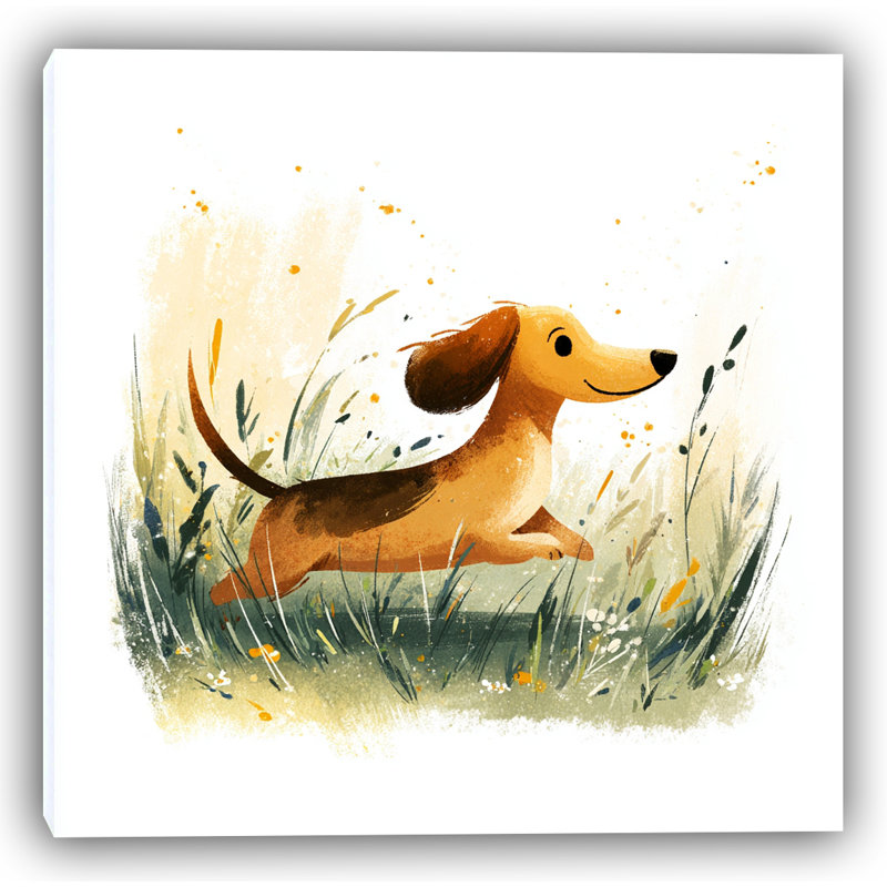 «Sunny Field Dachshund», art mural sur toile tendue, H 20 po x l 20 po