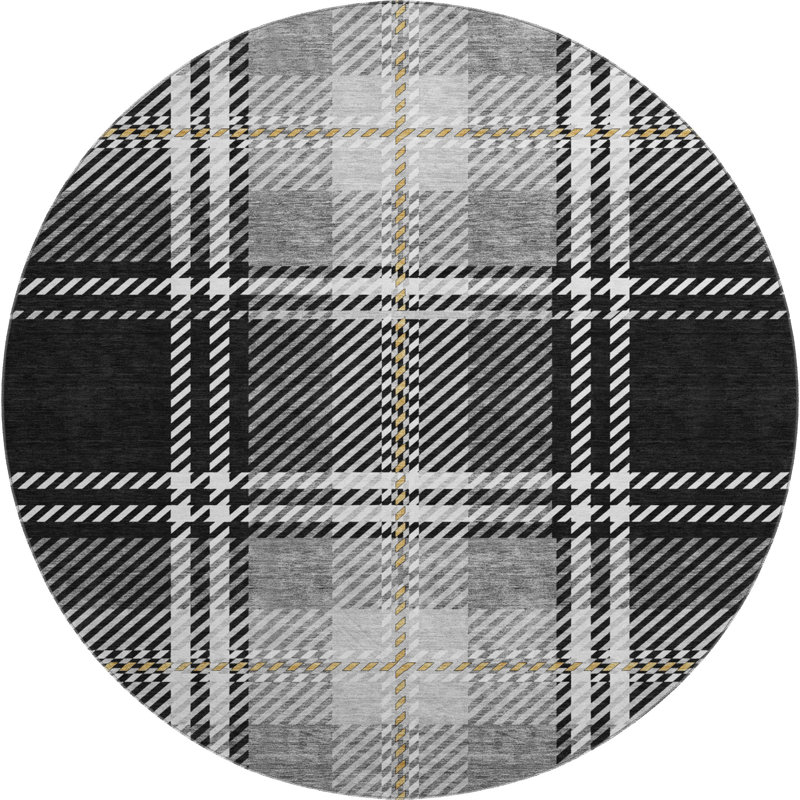 Premium Machine Washable Prisco Black Rug, Round 8'