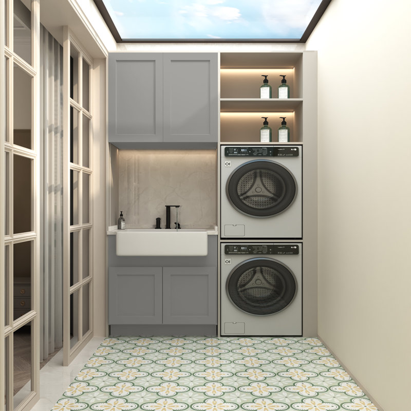 Armoire de base en bois Shaker gris prêt à assembler 36 po x 24 po x 34,5 po Homeibro Cozy Design, Shaker gris
