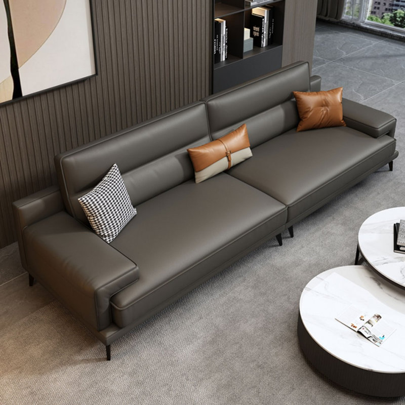 Canapé modulaire gris foncé en cuir véritable, H 31,5 po x l 102,36 po x P 34,25 po, Gris foncé