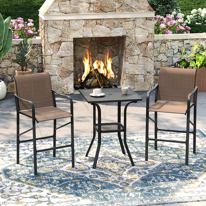  Patio Bar Height Dining Set with Square Bar Table and PVC-coated polyester Armrest Bar Height Chairs, Brown