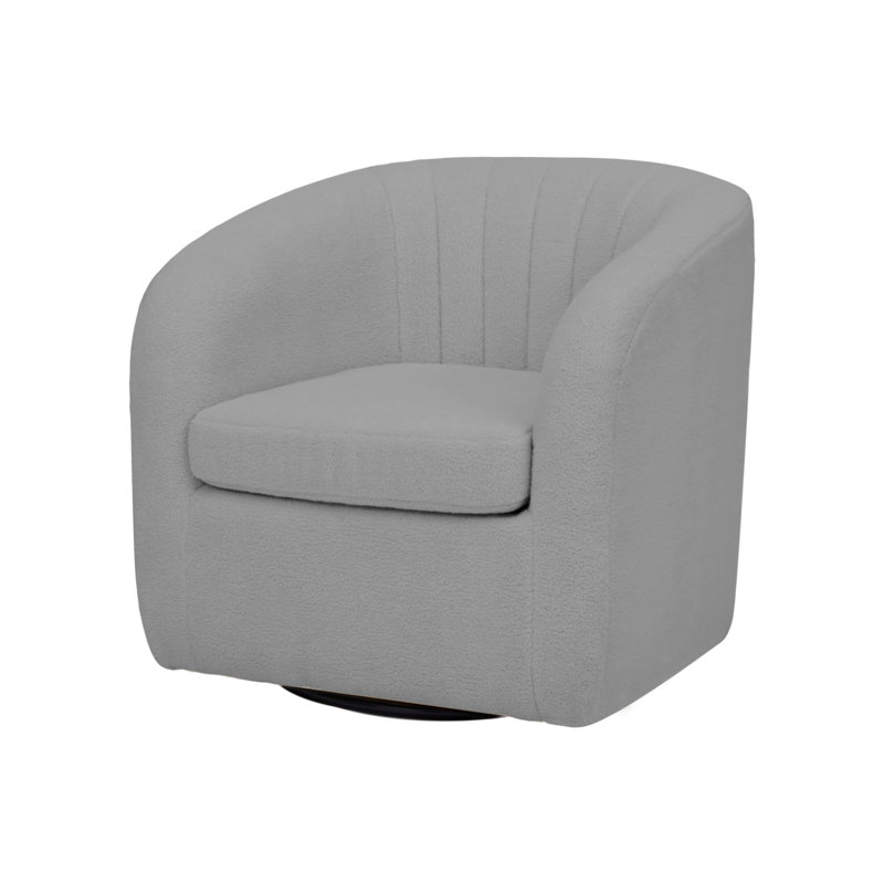 Gray Polyester Blend Swivel Barrel Chair with Wood Base