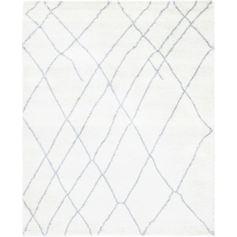 Tapis en polypropylène tissé à la machine en ivoire / gris, Rectangle 8 pi x 10 pi