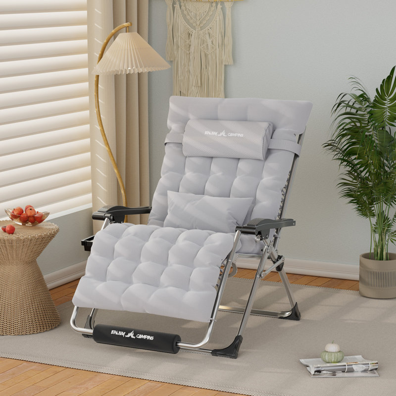 Chaise surdimensionnée pliable inclinable zéro gravité avec coussin amovible Labiba, Gris