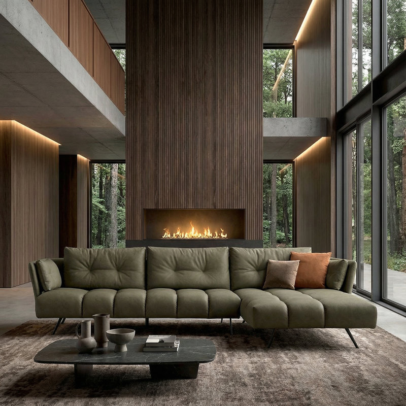 Canapé modulaire faisant face à la droite Sienna, Cuir vert, Orienté à droite