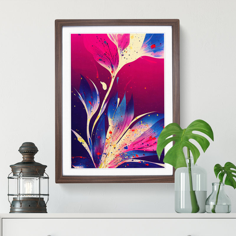 Paint Splat Flower No.1 Abstract - Framed Print, 34cm H x 25cm W x 2cm D, Brown Framed
