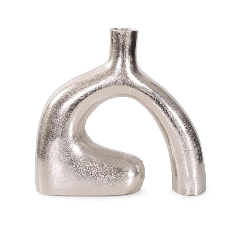 Shirin- Polished Silver Reverse Vase in Cast Aluminum- Short, 9.5" H x 10" W x 3" D