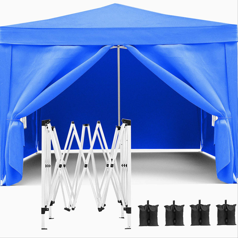 10'X10' Portable Pop-Up Canopy With 4 Removable Sidewalls, UPF 50+ Sun Protection, Ideal For Outdoor Events And Camping, Blue