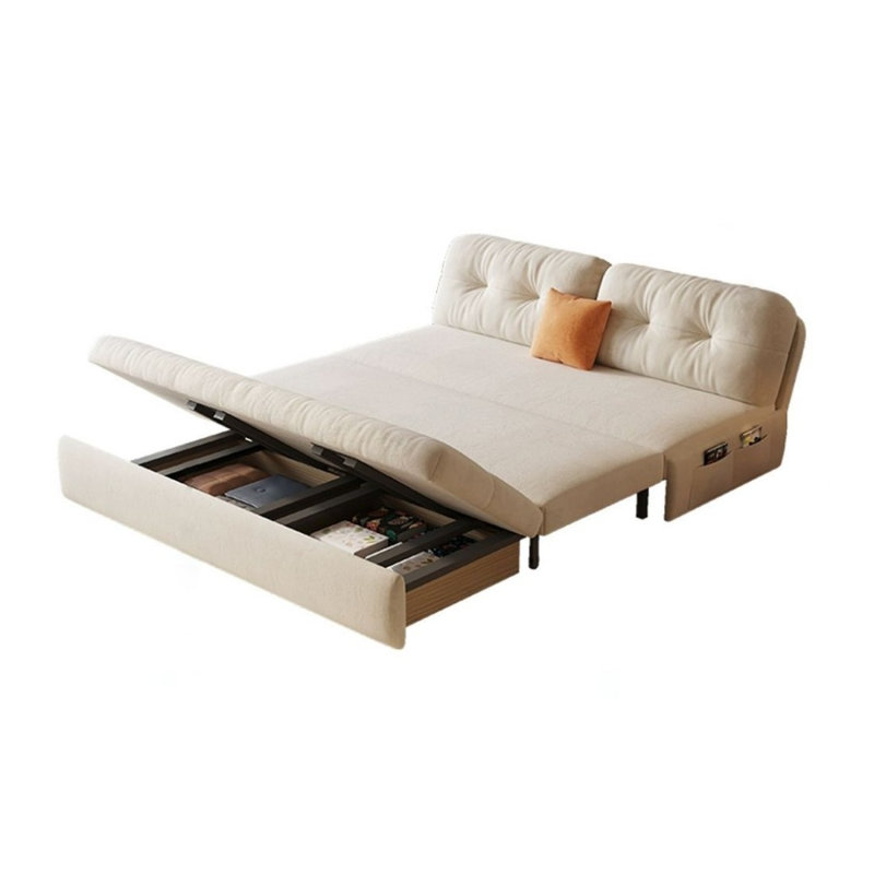 Canapé-lit standard en velours blanc avec coussins., H 33,86 po x L 70,87 po x l 32,28 po