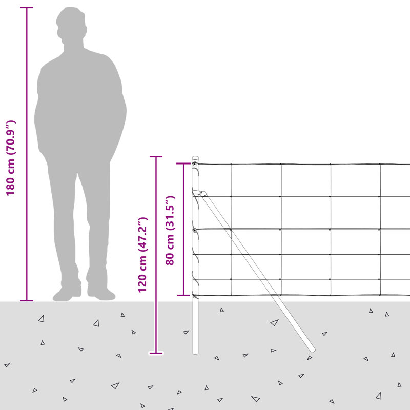 Vidaxl Field Fence Galvanised Steel, 80cm H x 2500cm W