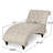 Chaise Lounge In Beige, With Curvy Lines, Button Tufting, Diamond Stitch, Birch Wood Legs Beige Leg Tint