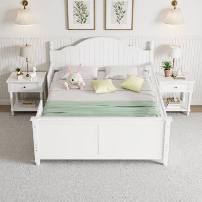Cadre de lit en bois pour enfant charmant avec garde-corps de sécurité, plateforme basse et tête / pied de lit - Rangement sous le lit facile d'accès
