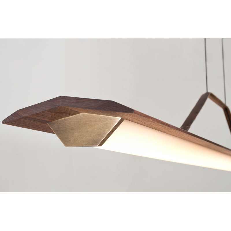 Penna Linear LED Pendant, 7.7" H x 64.5" W x 2.3" D, 2700K Warm White Bulb Temp, 277V, Brass/ Dark Walnut