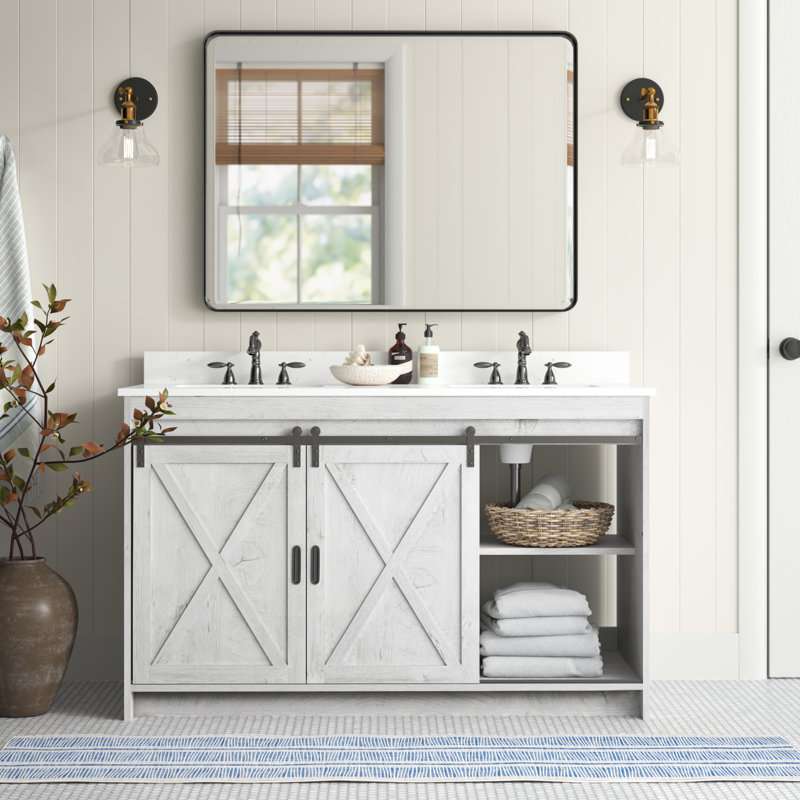 Ensemble de meuble-lavabo double 54 po Jillian, Blanc délavé