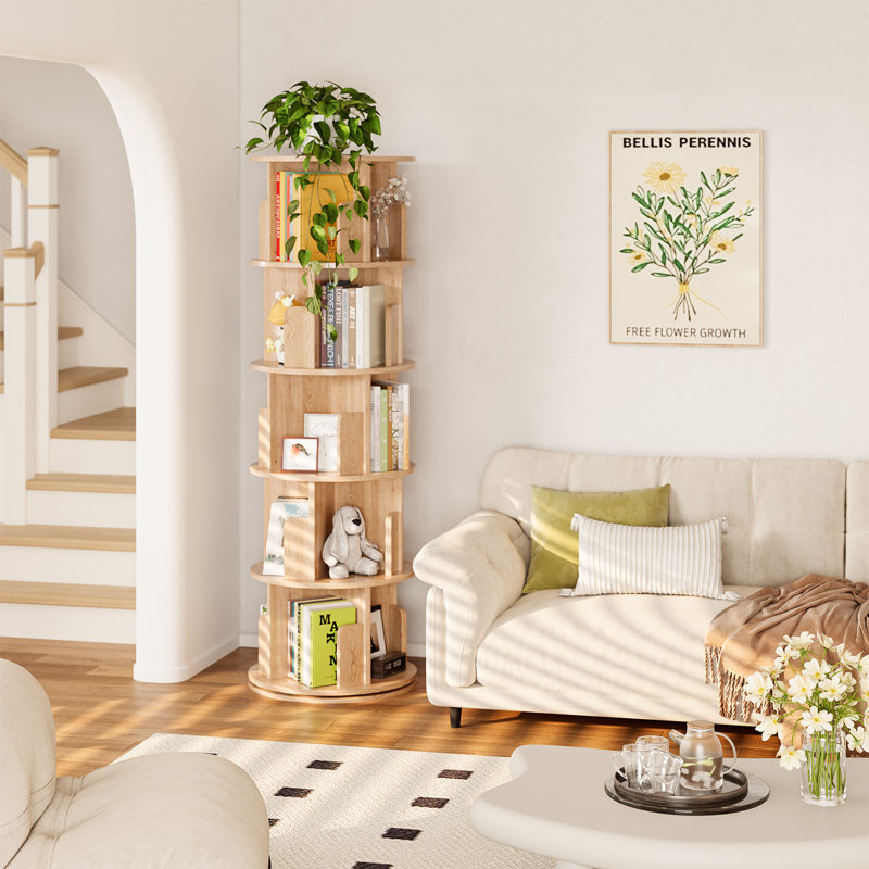 360 Display Rotating Bookshelf Tower, Bookshelf Organizer For Living Room, Bedroom, Study Room