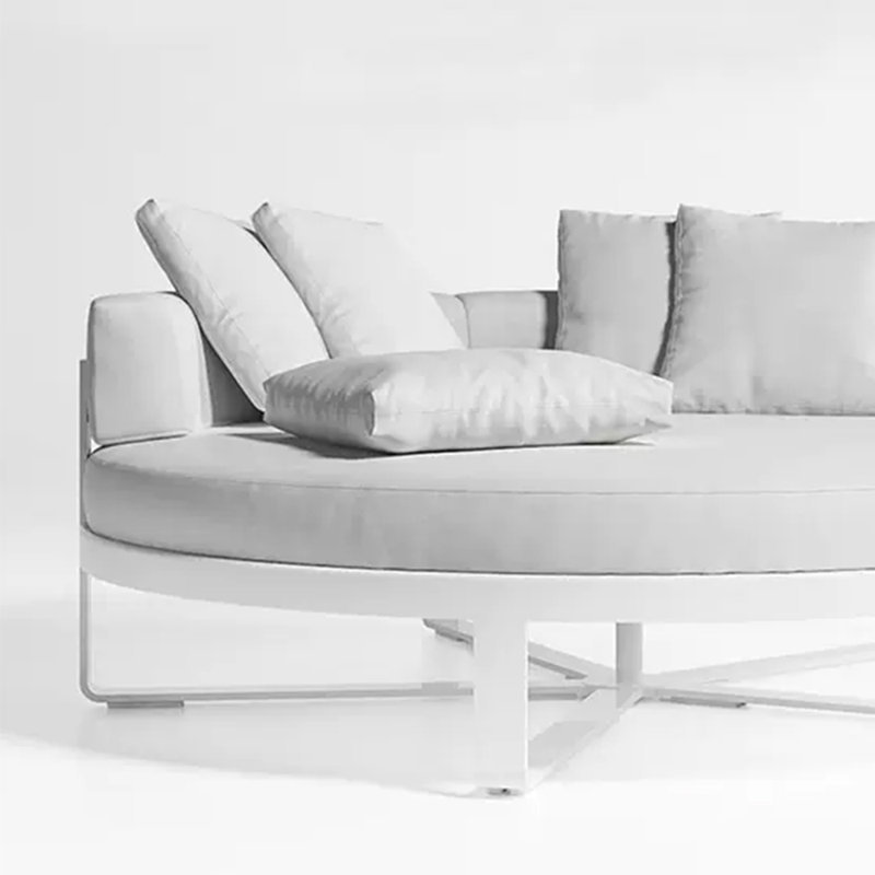 Outdoor Waterproof Sunscreen Sofa 68.9'' Wide Circle Aluminum Patio Daybed with Cushions, White/Light Gray