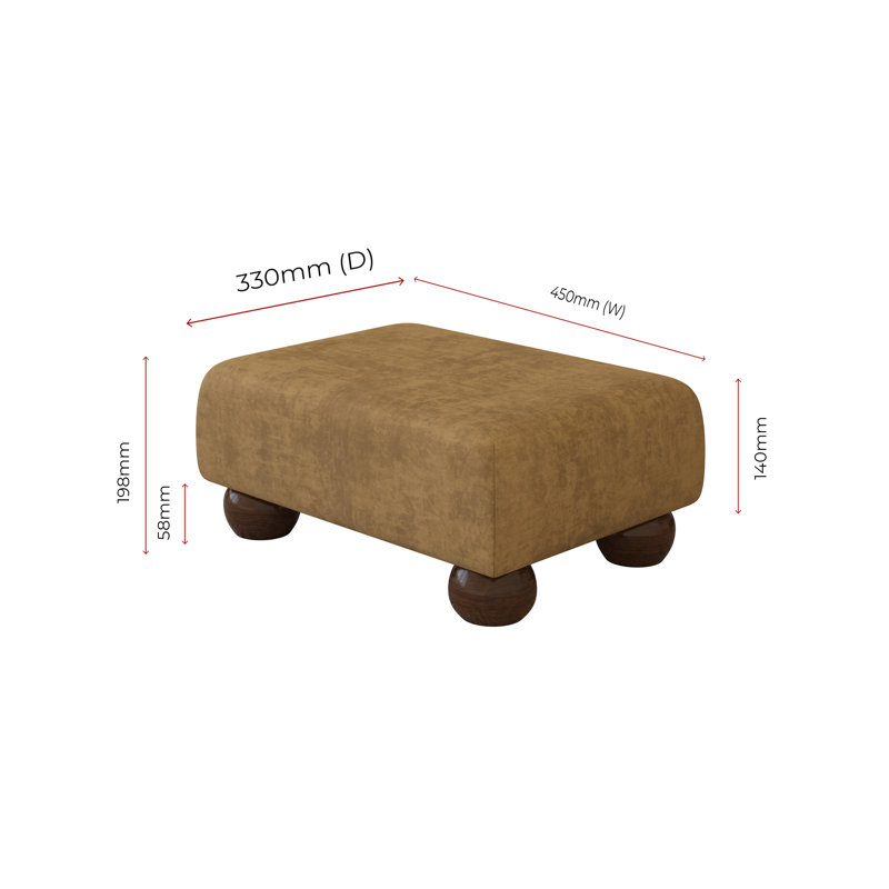 Autryville Wood Bun Feet - Fabric, Mahogany, Bark Dark Brown, Velvet