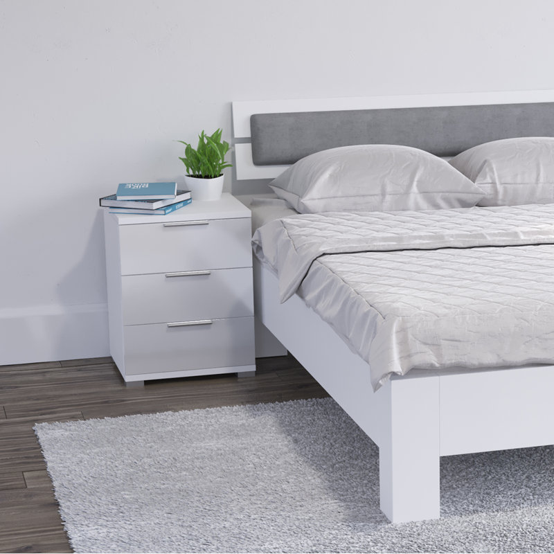 Machias 3 Drawer Bedside Table, High-Gloss White