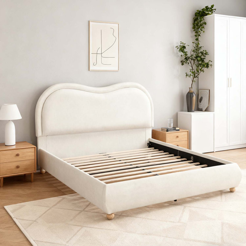 Lit plateforme tapissier élégant, aucun sommier nécessaire, Grand lit