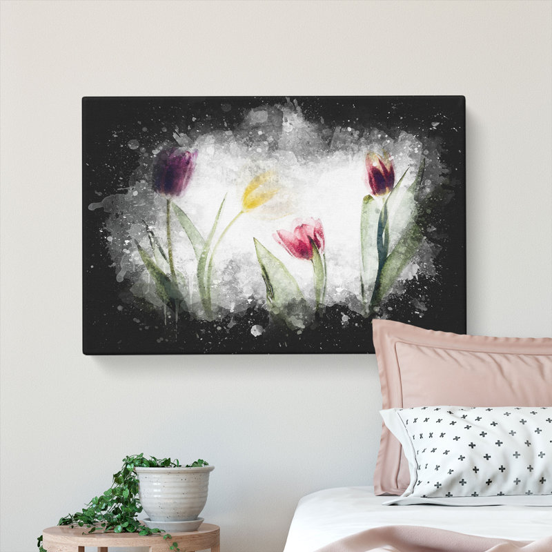 Colourful Tulip Flowers - Wrapped Canvas, 40cm H x 60cm W x 3cm D