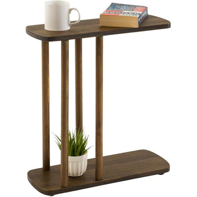 C-Shaped Solid Wood End Table, Side Table for Couches, Sofa Tables Slide Under Couch for Living Room, Over Couch TV Tray Table for Small Spaces Style Wooden (Dark Walnut, Medium)