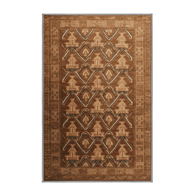 Tapis art déco brun lavable à la machine, Tapis de couloir 2 pi x 4 pi