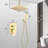 Gold Brass Shower System For Ceiling Mounting - 12" Head & Handheld With Natural Rainfall And Easy Cleaning Practice Mounted In Style Enjoyment Straightforward Aspect-126673610
