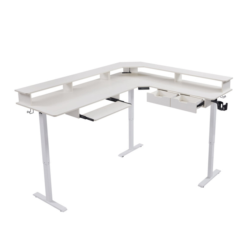 75" L-shaped Electric Standing Desk With Smart Hub & Height-adjustable Design, White