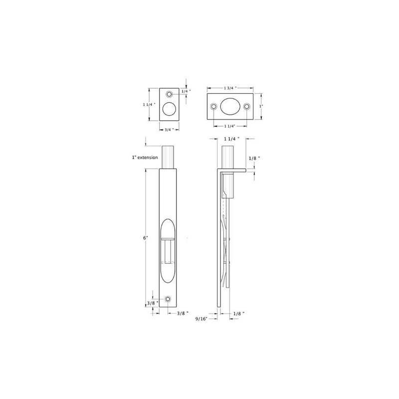 Deltana 8SB26 8" Surface Bolt; Heavy Duty; Bright Chrome Finish, Black