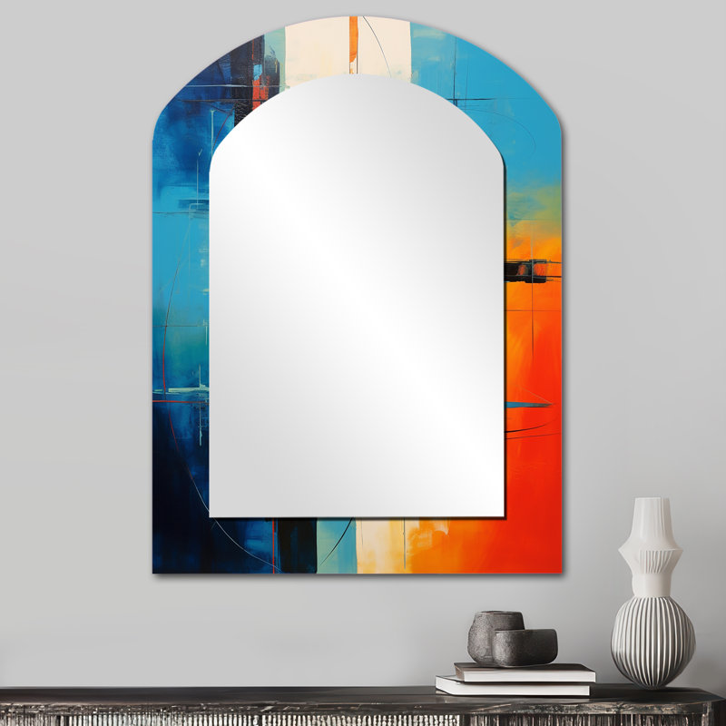 Miroir mural bleu orange Mid-Century Abstract Reflections I - Mid-Century, 34 po x 25 po