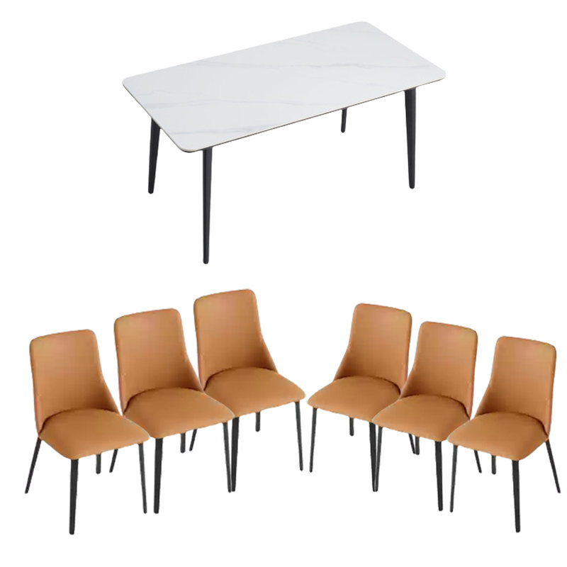 Simple light luxury rock plate dining table sets, 29.72"H x 62.99"L x 31.49"W, Orange