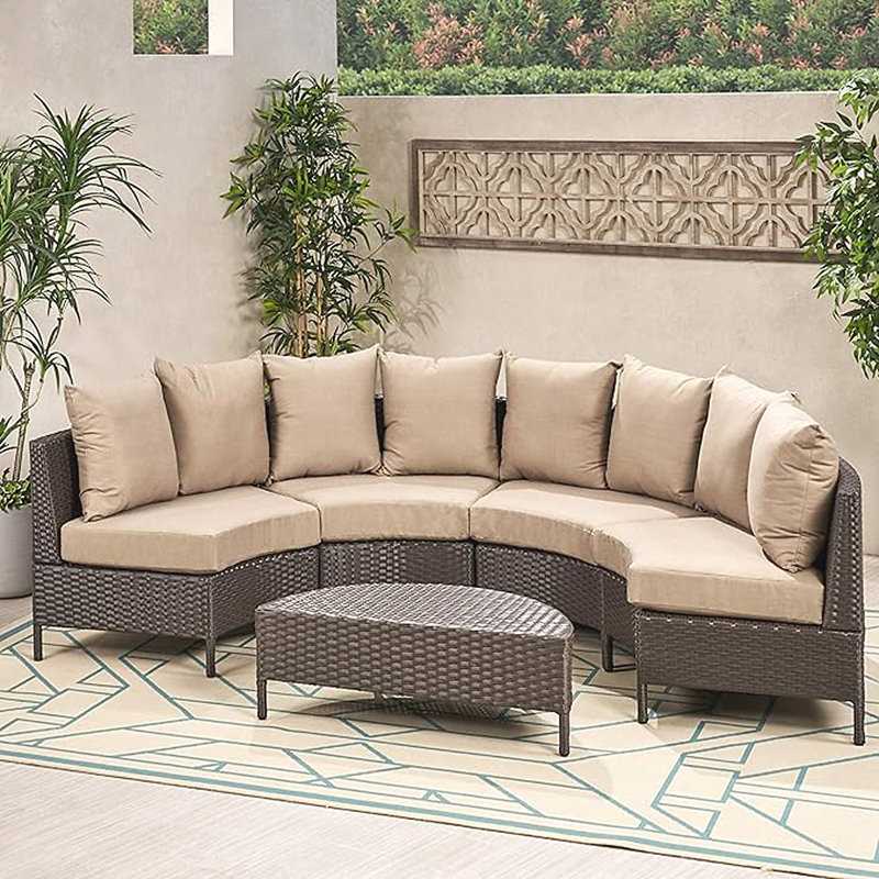 Ensemble de canapé 5 pièces, Beige, Brun