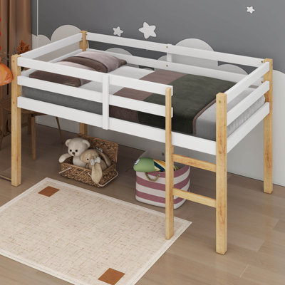 Twin Loft Bed Low Loft Bed Frame With Guardrail And Ladder