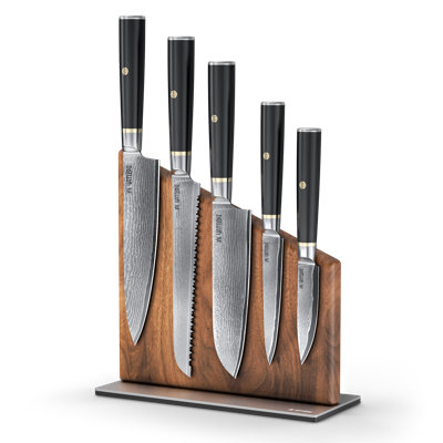 Magnetic Kitchen Knife Block Set - Olive Handle Damascus