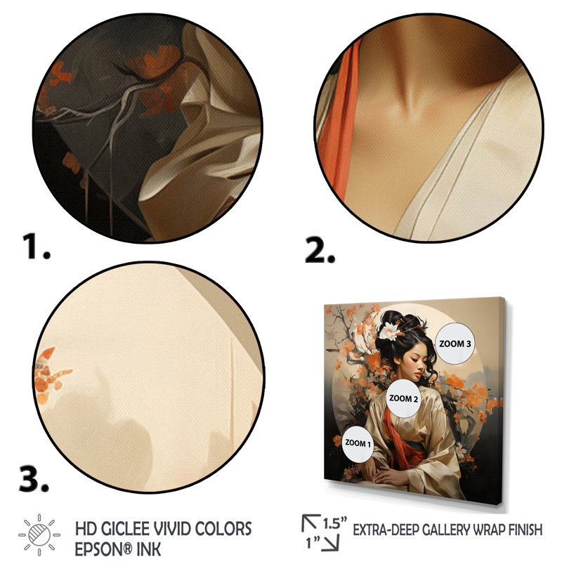 Art asiatique Geishas Grace IX, Toile tendue, H 16 po x l 16 po x P 1 po