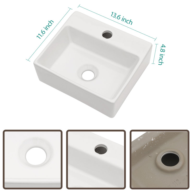 Lavabo de salle de bain rectangulaire en céramique 11,6 po MONSFEST