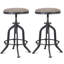 Set Of 2,20.5-24.4 Inch Counter Height Stools,Backless Adjustable Bar Stools Black Metal Round PU Leather Seat,Rustic Industrial Kitchen Stools Farm Swivel Breakfast Cafe Stool,Welded