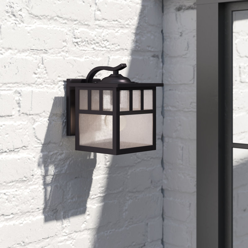 Avaline 9.5 in. H 1-Light Oil Burnished Bronze Mission Outdoor Wall Sconce made of Durable Steel, Clear Seeded Glass Shade, LED Compatible, Use for Exterior Porch Patio Front Door or Garage