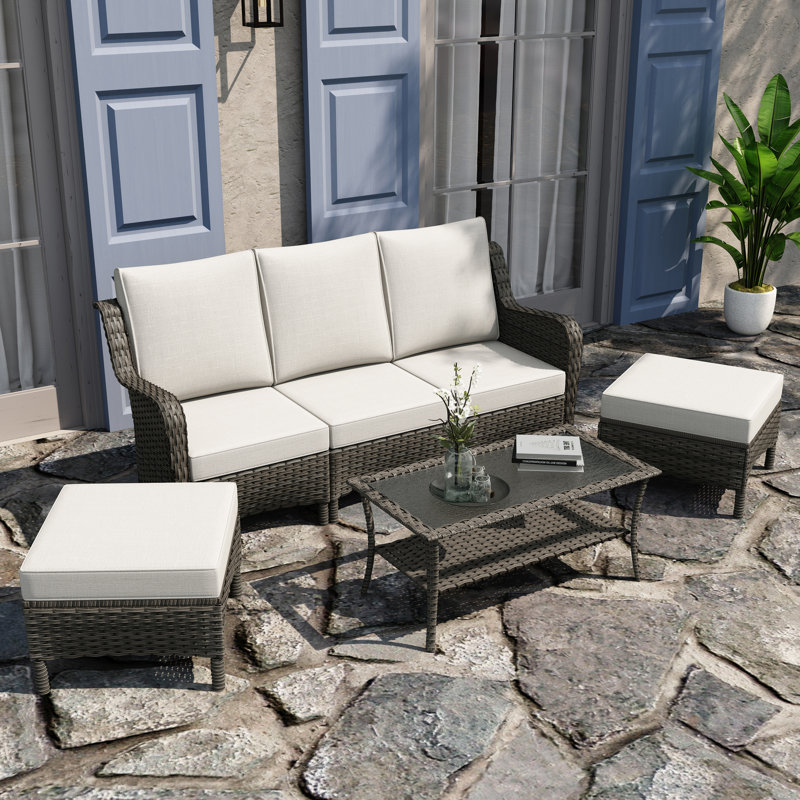 3 - Person Seating Group with Cushions, Grey, White
