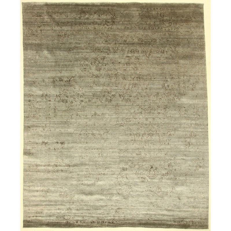 Hand Knotted Abstract Area Rug in Silver