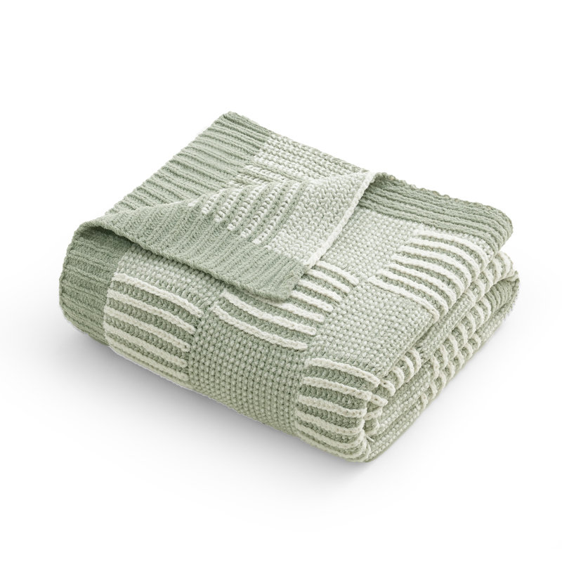 Jeté à carreaux en chenille, couverture décorative pour canapé, salon, chambre à coucher, Vert/blanc