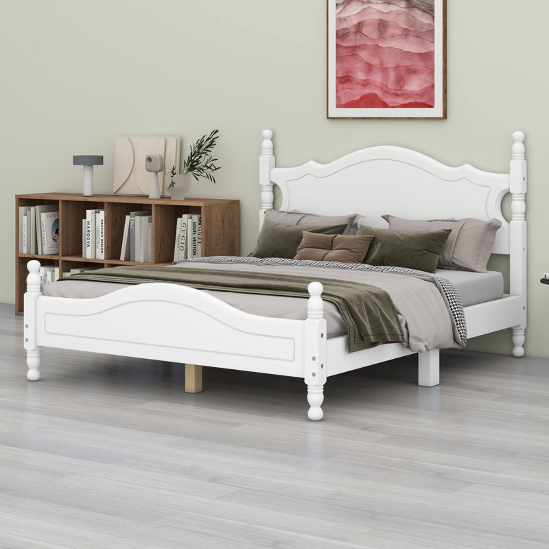 Lit plateforme en bois massif Govea, Lit double, Blanc