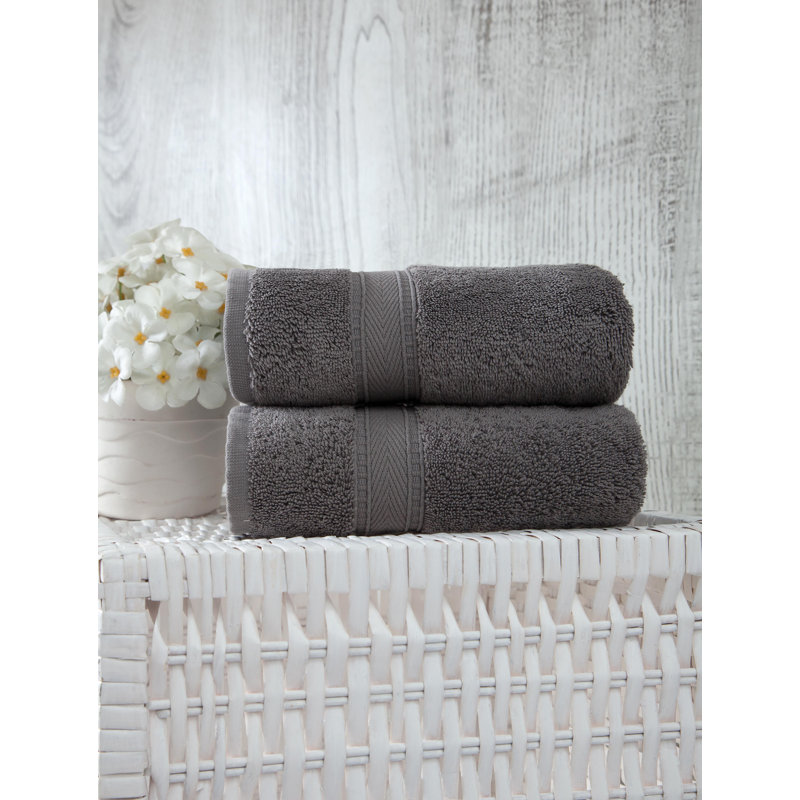 Dinis Turkish Cotton Hand Towel Set, Dark Gray