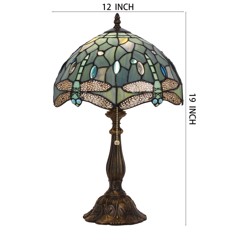 Lampe de table Tiffany en verre coloré 12 x 12 x 19 pouces (style libellule), Bleu mer