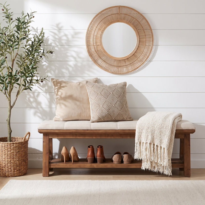Upholstered Foam Bench with Shelves